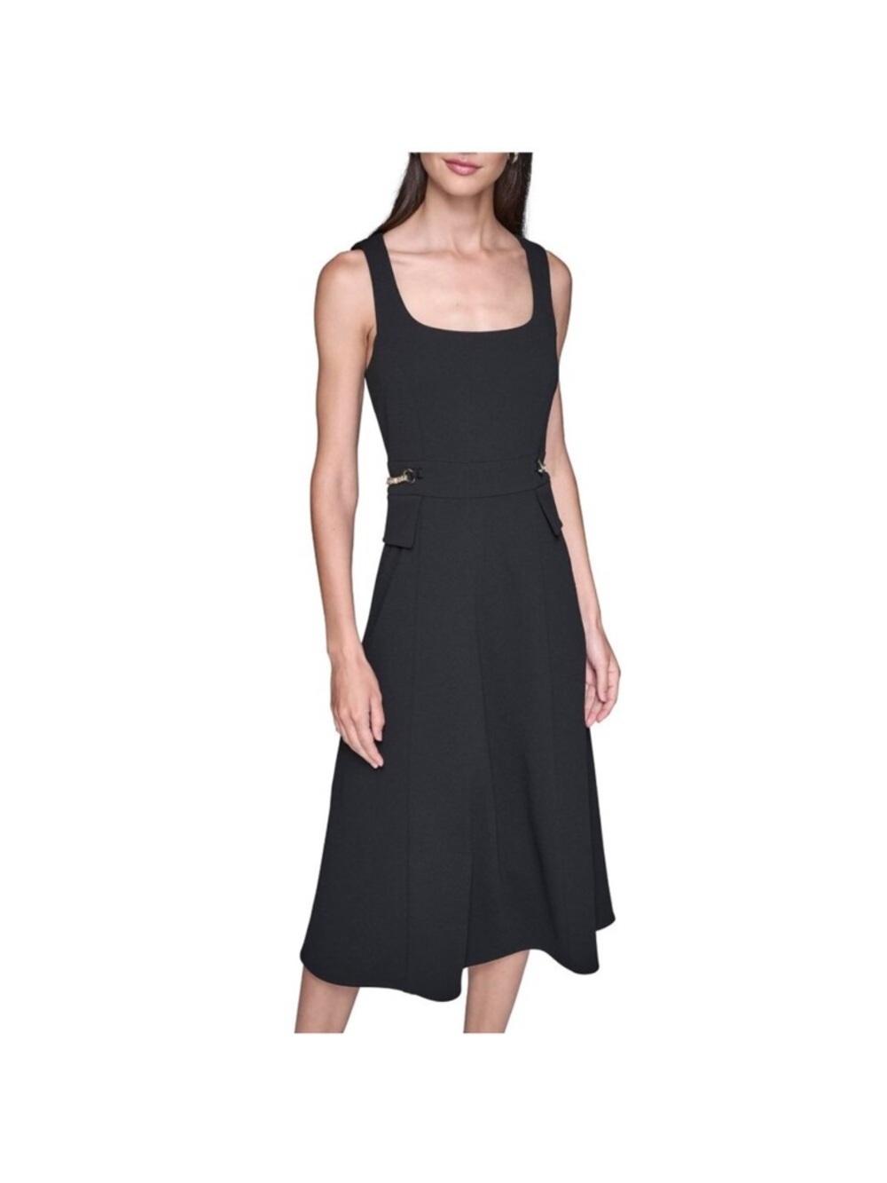 Karl Lagerfeld Black Midi Dress with Gold Chain Detail